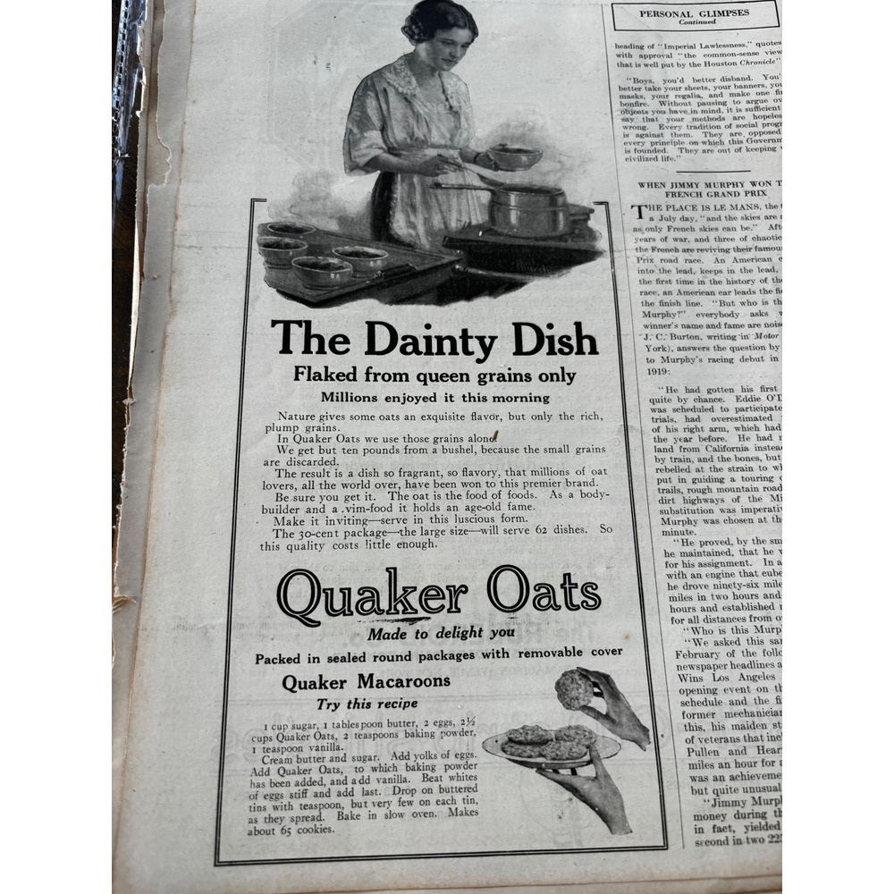 Vintage 1921 Quaker Oats Ruberoid Shingles Print Ad 9x12 Black White Ephemera